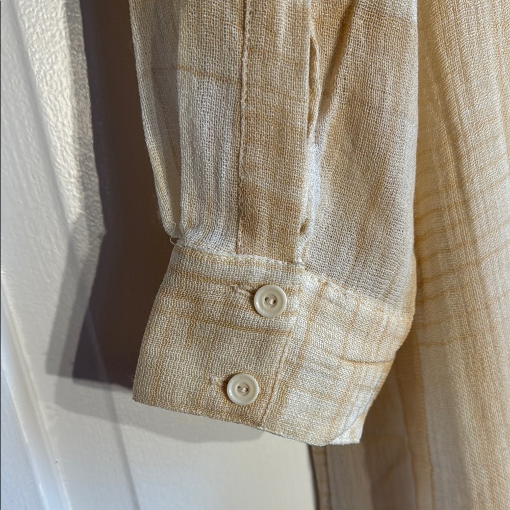 EUC Mondi Beige Linen Blend Knit Semi Sheer Shirt Dress - Picture 4 of 7